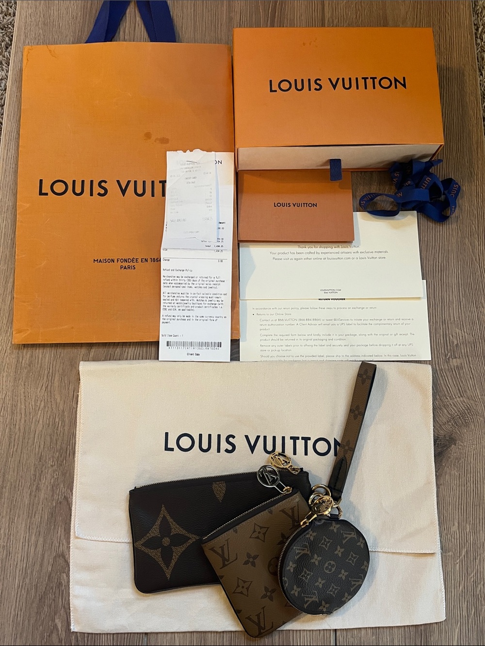 4 piece set Louis Vuitton Trio Reverse Monogram Pouches & Strap Box Bag Receipt - Picture 8 of 13